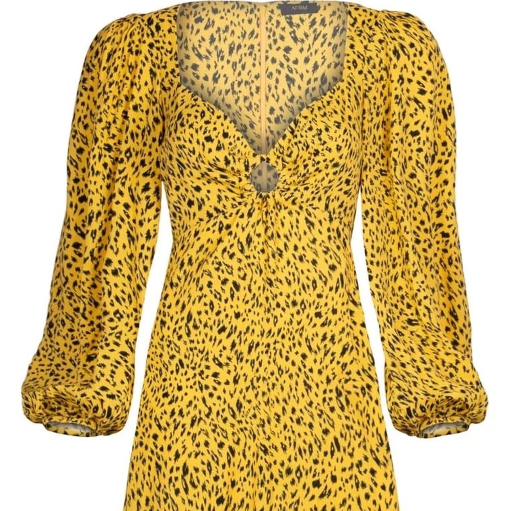 AFRM Yellow Animal Print Long Sleeve Dress